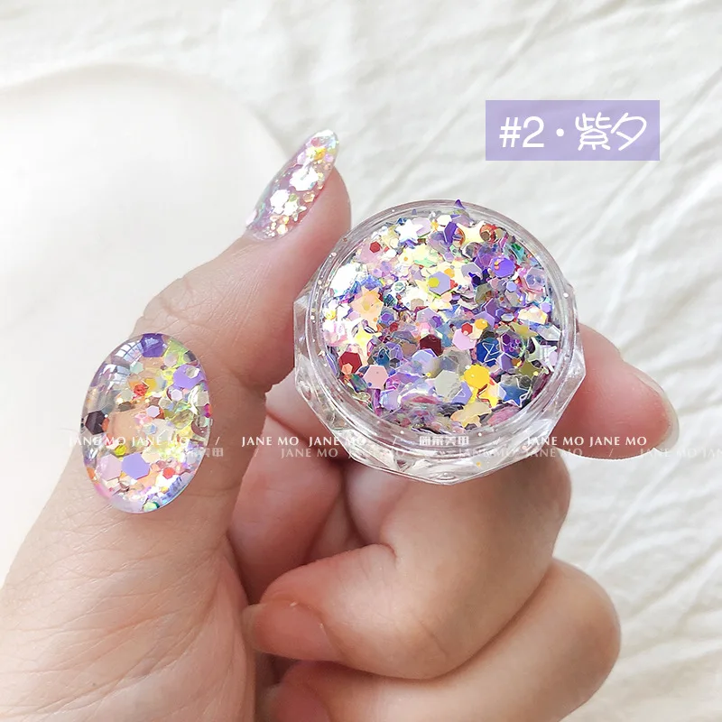 1jar Mermaid Star/Hexagon Chunky Flakes Mixed Shape Holographic Nail Glitter Sequins Loose Glitter Mixed Color Manicure Sequins