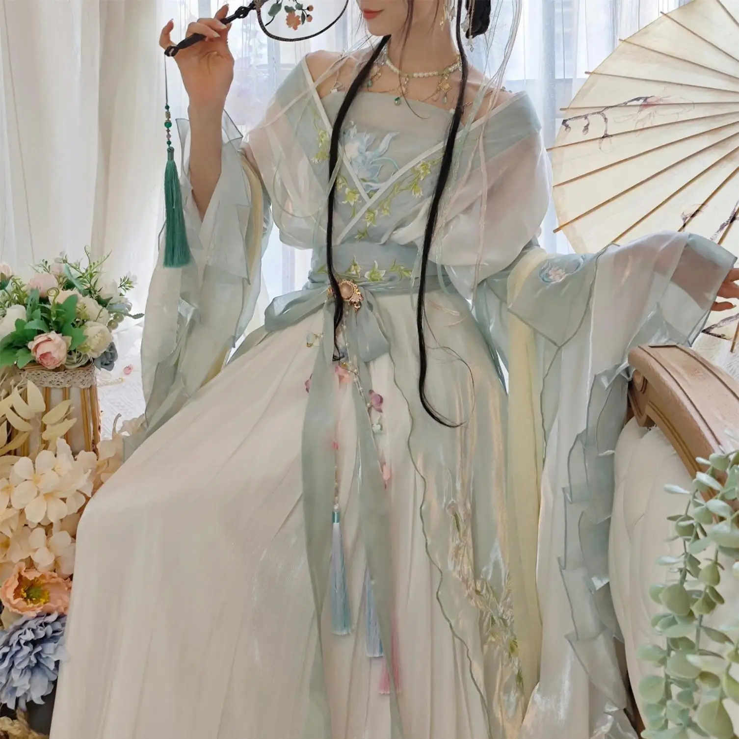 

Hanfu Dress Women Ancient Chinese Traditional Hanfu Set Female Fairy Cosplay Costume Outfit Summer Hanfu Ligiht Green Dress