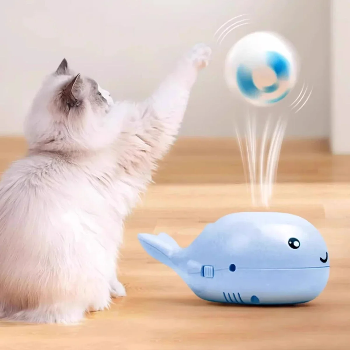 

Whale Shaped Electric Floating Ball Cat Toy USB Powered Dual-Function Fan Portable Pet Interactive Fun