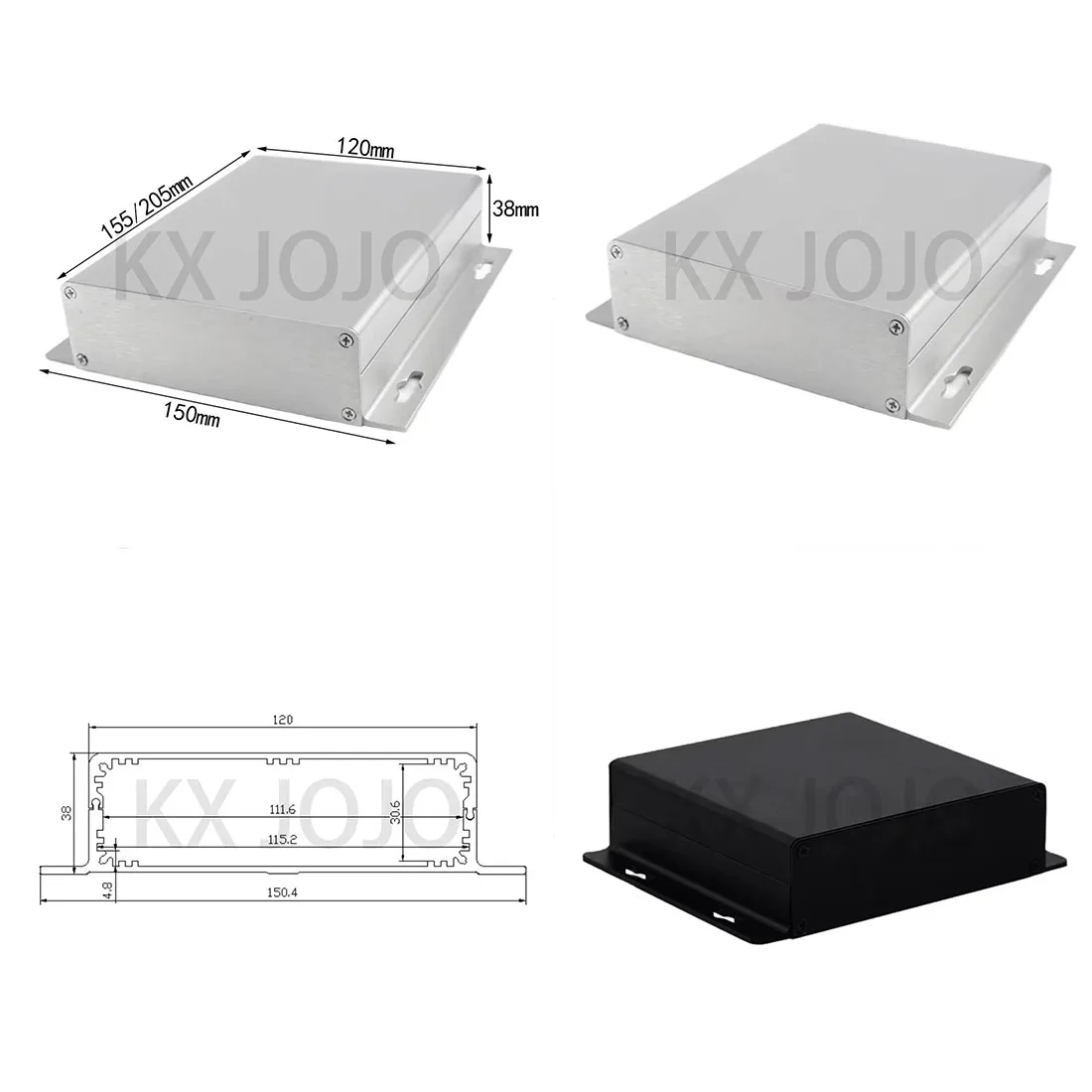 Aluminum Enclosure 150*38*130/155/205mm Split Box PCB Silver/Black with Ears Instrument DIY Electronic Project Case DIY Power