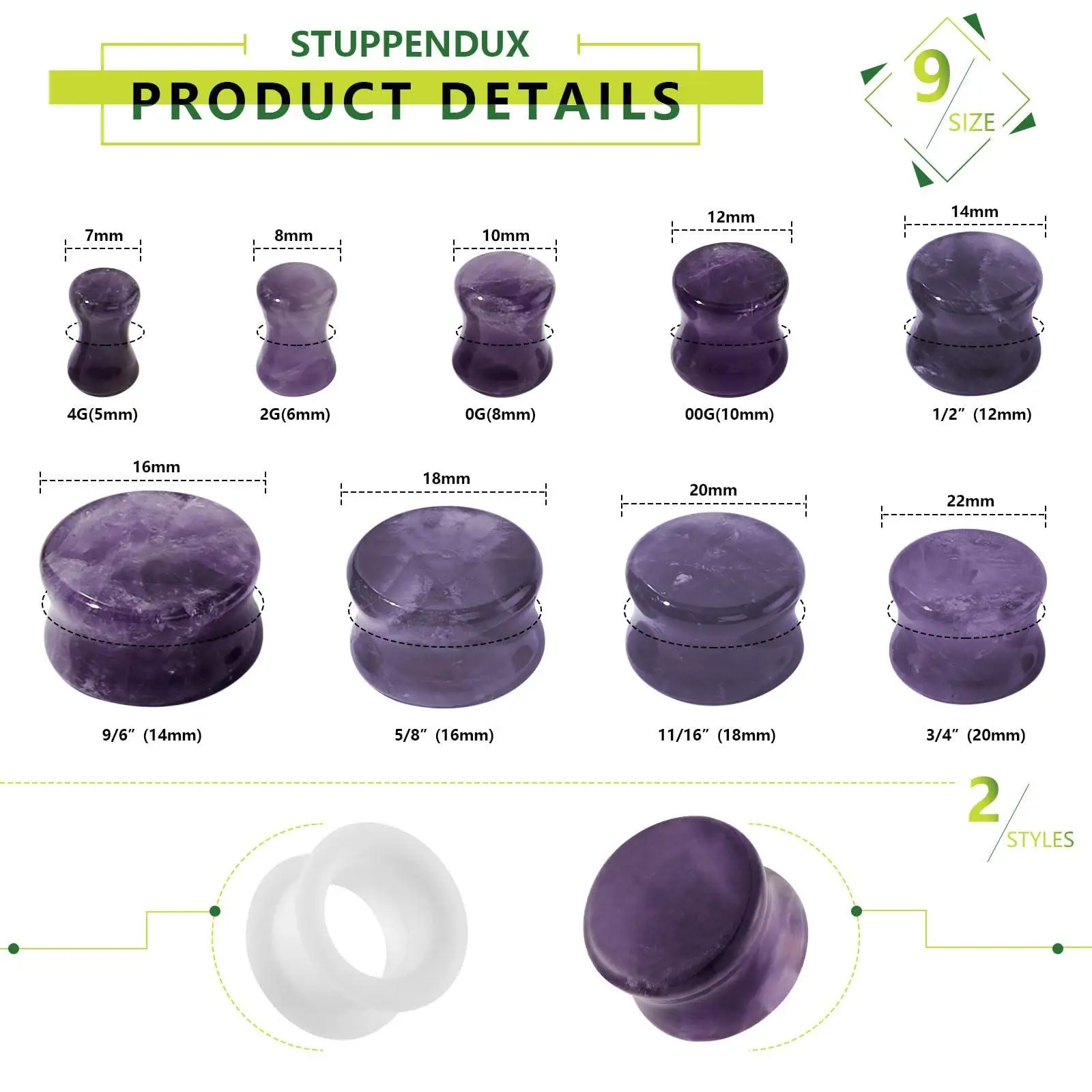 2/4pcs Stone Silicone Mixed Ear Tunnels Stretchers Expander Gauges Double Flared Flesh Ear Piercing Jewelry for Women Men 6-20mm