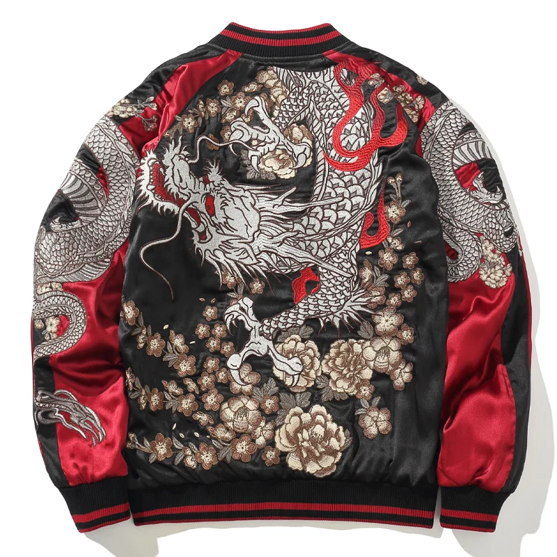 

Двусторонняя бейсбольная куртка с вышивкой дракона, молодежная, универсальная, мужская, модная верхняя одежда, приталенный крой, весна-осень