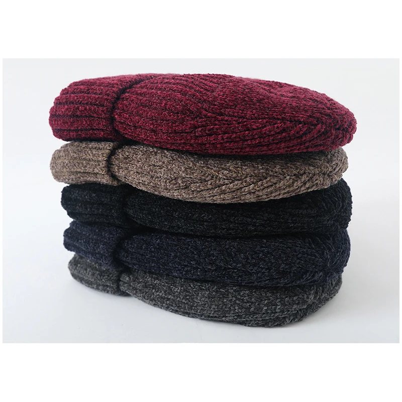 Winter Beanies Men Knitted Plush Thick Warm Stocking Hats Women Brimless Hedging Cap Solid Color Skull Cap Cuffed Plain Hat