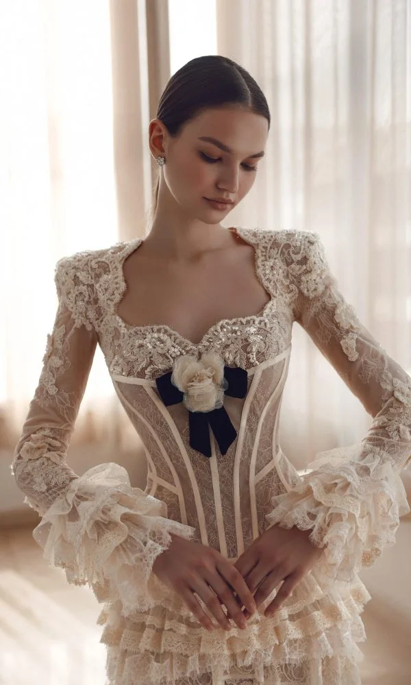 Vestido de sirena romántico gótico de lujo, vestido ajustado con corsé y lazo azul marino, apliques de encaje, fiesta de noche sin espalda, superventas, 2026