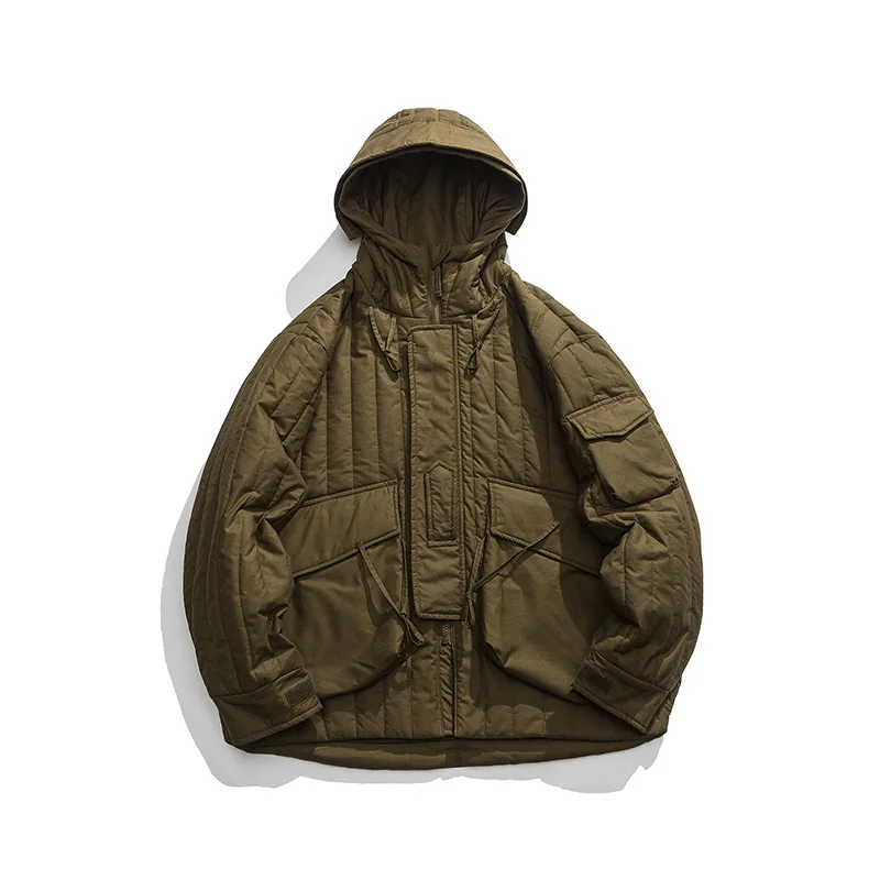 Grandes bolsos 3D para homens e mulheres de algodão acolchoado casacos, Parkas grossas, casacos com capuz sólido, Streetwear vintage, casais, inverno, novo