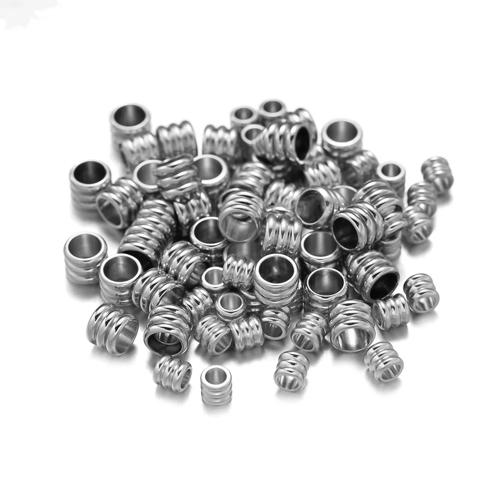 20pcs Stainless Steel Large Hole Spacer Beads Grooved Column Tube for DIY European Bracelet Necklace Jewelry Making Accessories