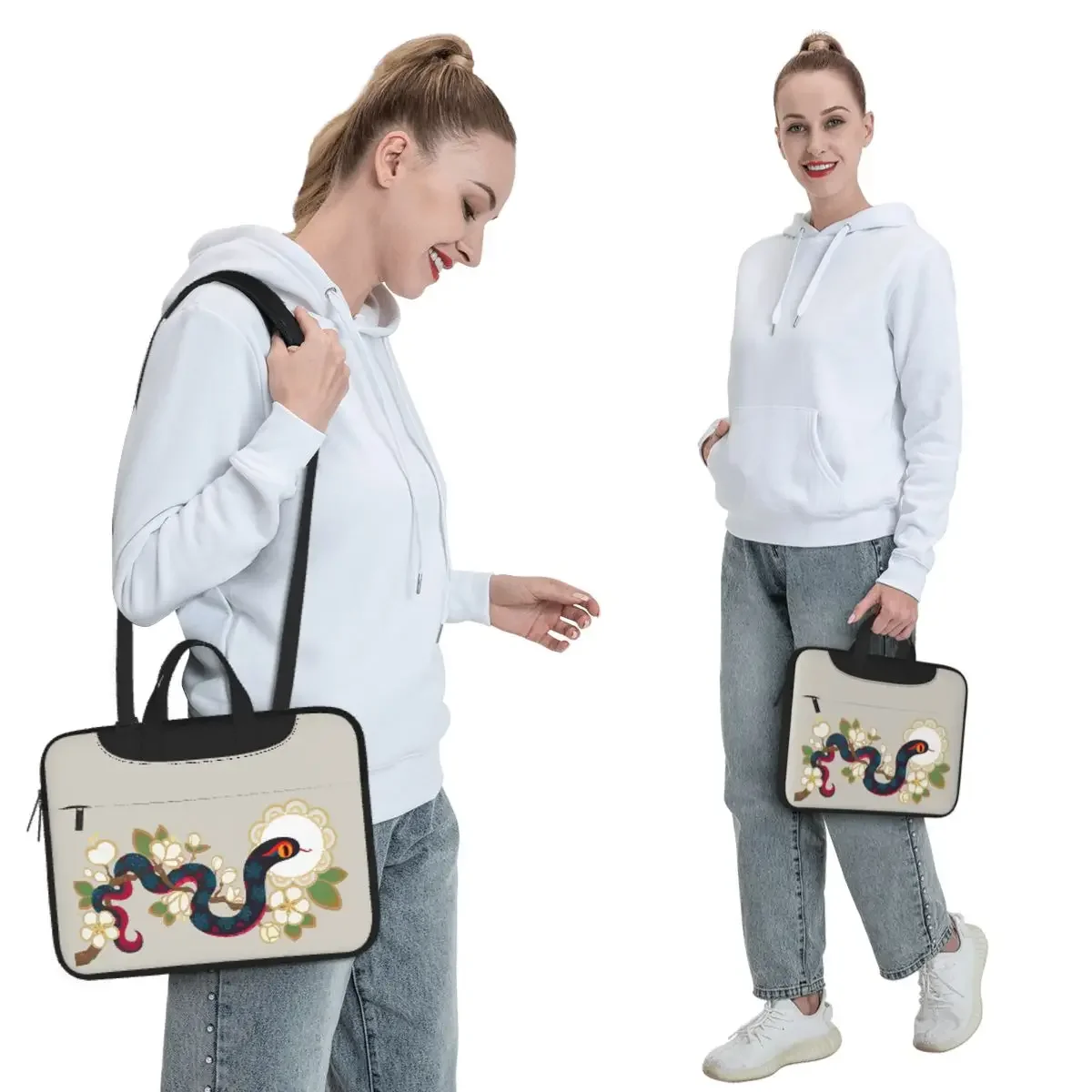 Snake And Flowers 2 Crossbody Laptop Bag Case Computer Bag 13 14 15.6 Inch Notebook Pouch for Macbook Pro Lenovo