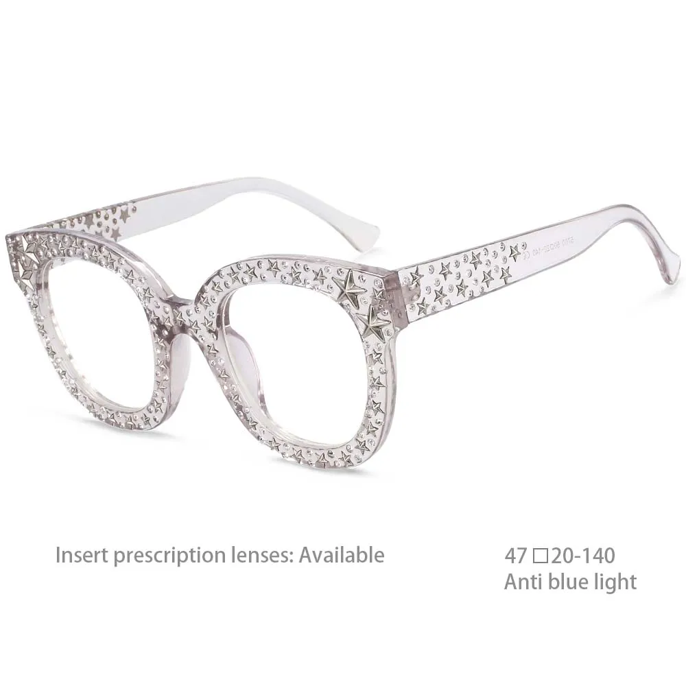 R45298 Anti Blau Kunststoff Transparent Presbyopie Brille Stern Anti Müdigkeit Computer Brille Rahmen frauen Gläser. + 50 ~ + 100 ~ + 150