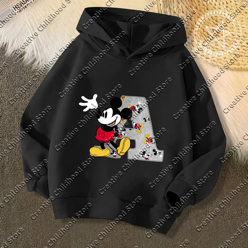 Disney Cute Mickey Mouse A-Z 26 English Letter Hoodie girls Sweatshirts Hoodies Long Sleeve boys Clothing Hoodie kids Sweater