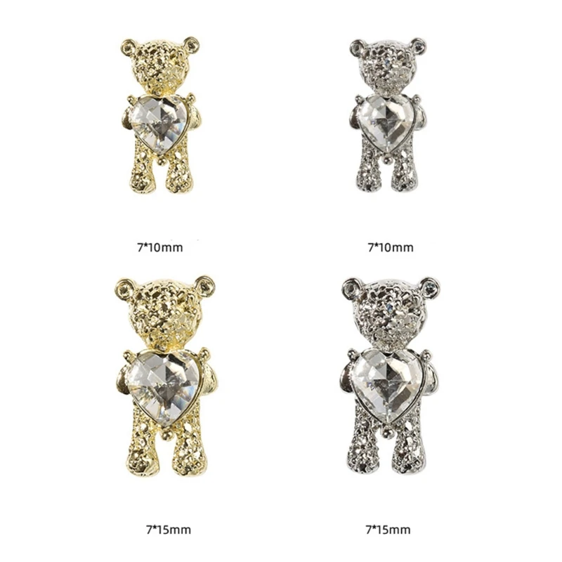 E1YE Shiny Bear 3D Art Decorations with Heart Luxury for Rhinestone Manicure Tool DIY Accessories for Salon Home Use