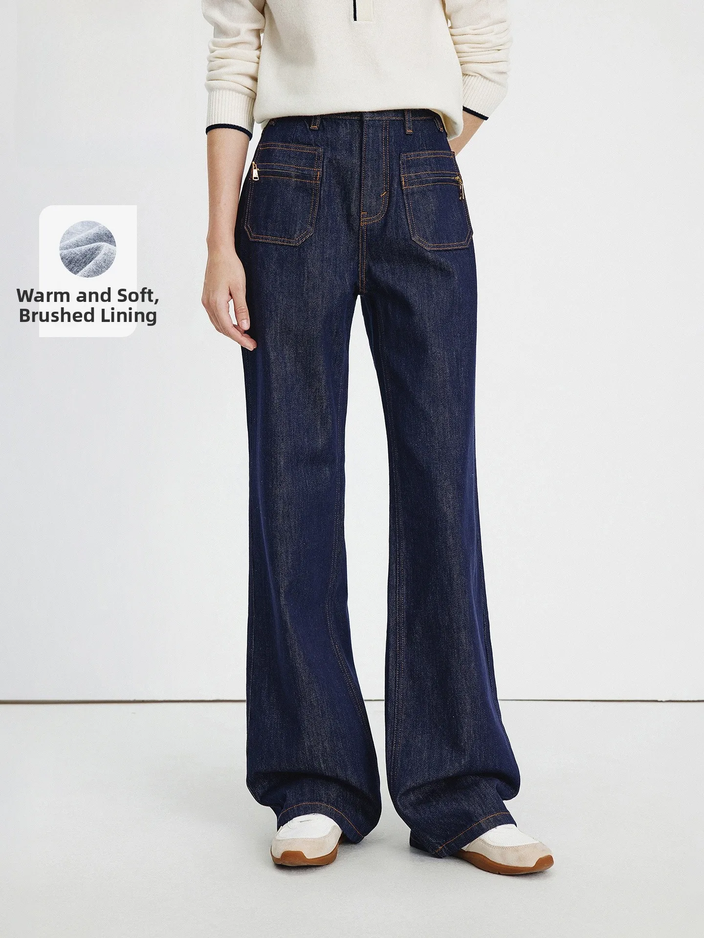 

Navigare Waed Denim Jeans Women's Casual Straight Leg Faded Long Pants Lenzing Cotton Stand Fit Autumn Season