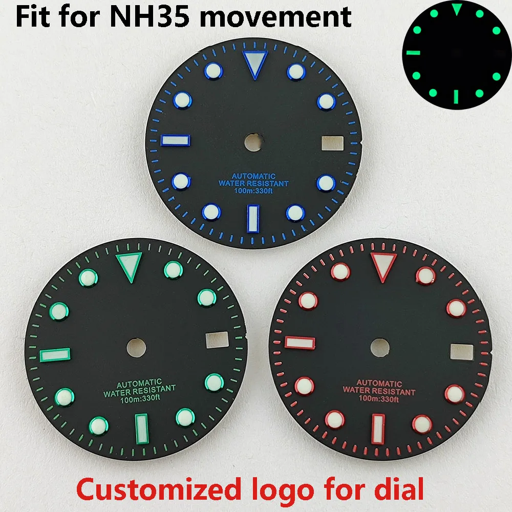 

NH35 watch dial 29mm dial green Luminous dial suitable for NH35 automatic mechanical movement watch accessories