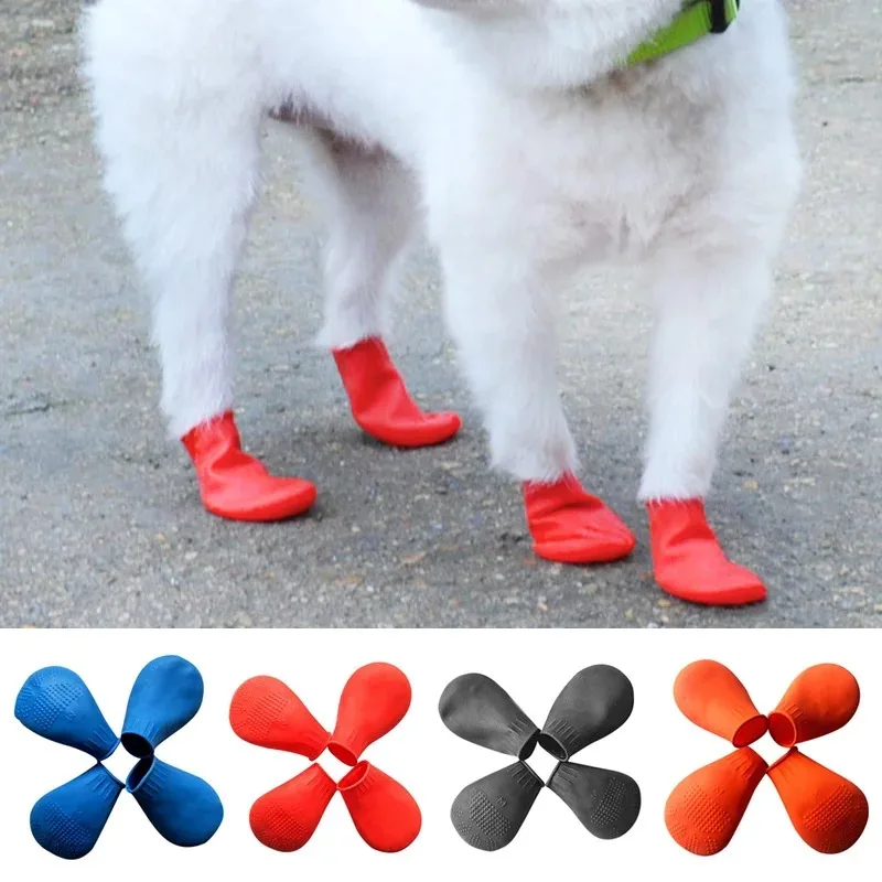 4Pcs Pet WaterProof Rainshoe Anti-slip Rubber Boot for Small Medium Large Dogs Cats Outdoor Shoe Dog Ankle Boots Dog Supplies