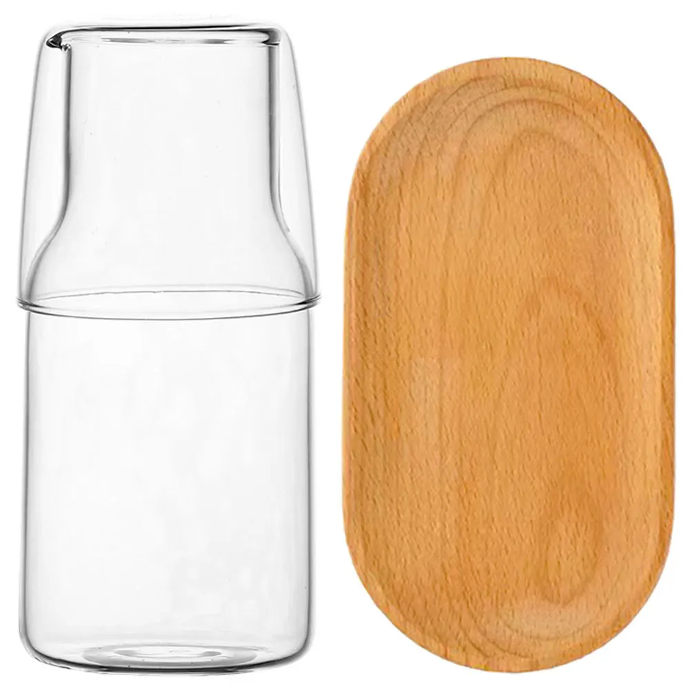 

1Set Water Carafe Set Wear Resistant Heat Cold Resistant Transparent Glass Pitcher Tray Bedside Water Decanter Home Accessory