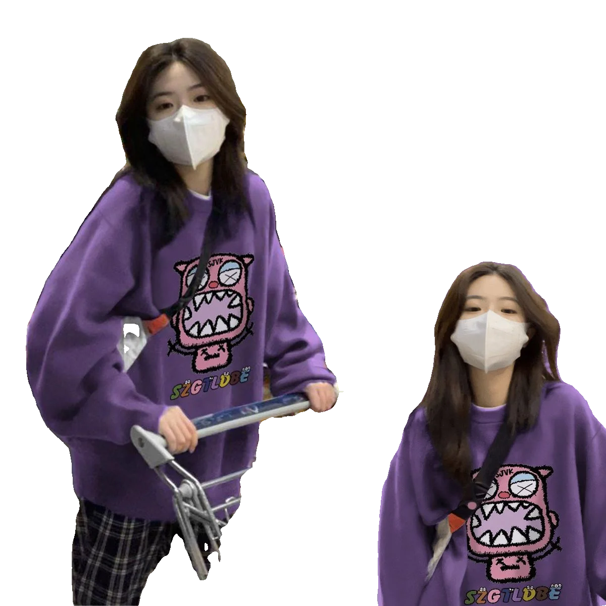 Moletom Longo Solto com Capuz para Mulheres, Estilo Fashion, Estampado, Novo, Pulôver Redondo Coreano