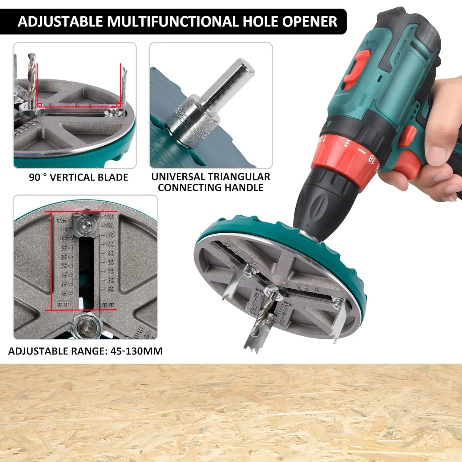 45mm-130mm Multifunktionaler Universal-Lochöffner mit Einstellbarem Durchmesser für Holzbearbeitung, Verstellbarer Lochsäge-Öffner – Detail 3
