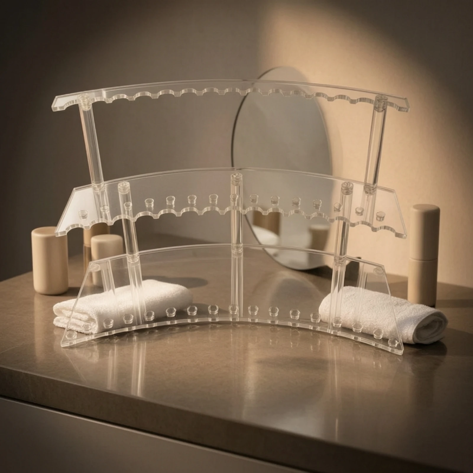 Acrylic Pen Display Rack Transparent Stepped Desk Organizer with Circular Holders Three-Tier Marker Organizer Tiered for Artists