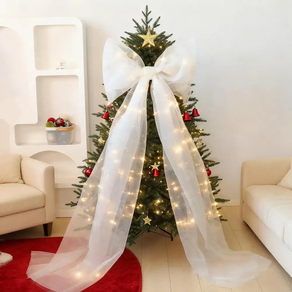 Mesh Bow Extra Christmas Tree Topper Bow with Long Streamers Holiday Mesh Bow Decoration Festive Ornament for Wedding Party