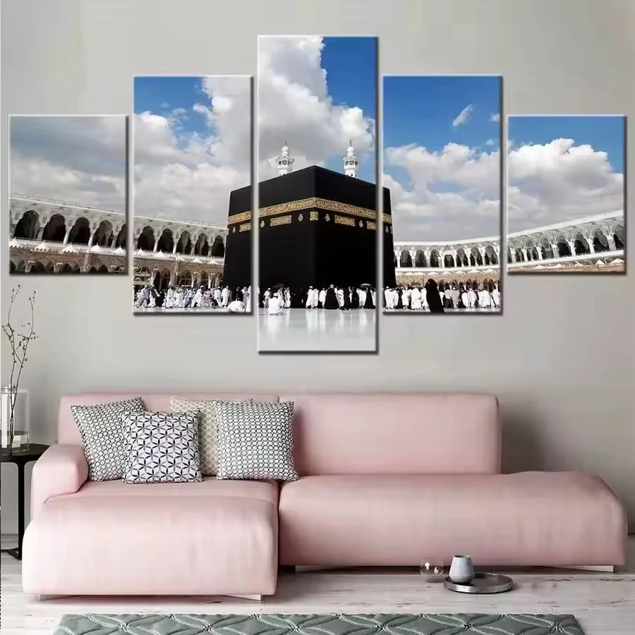 

Islamic Muslim Islam 5 Piece Diy Diamond Painting Religious Hajj Scenery Full Square Round Drill diamond Mosaic Embroidery decor