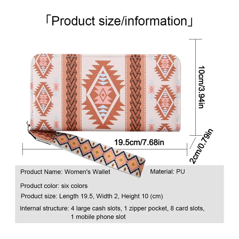 Bohemian Style Long Wallet PU Leather Large Capacity Coin Purse Waterproof Multi Card Slots Card Holder