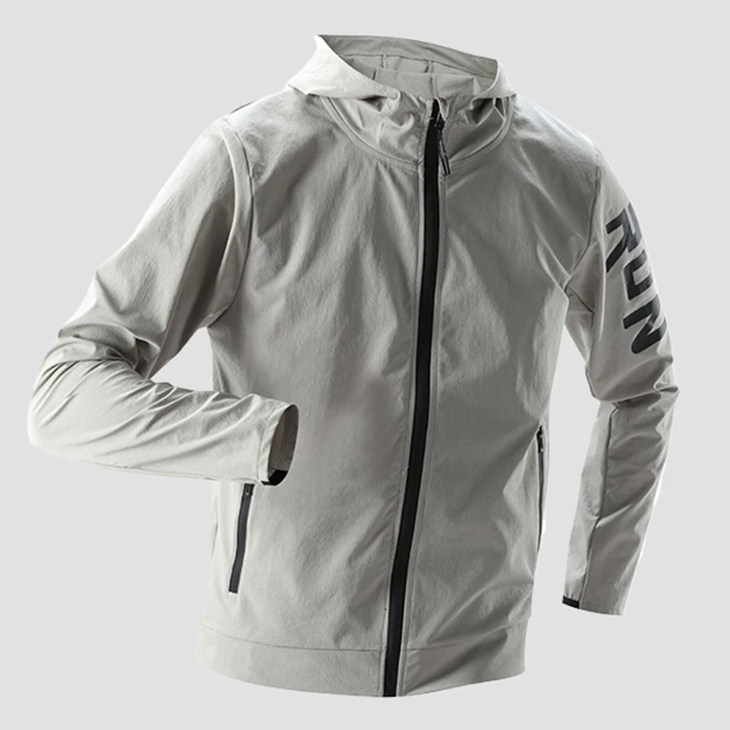 Men's Water-Resistant Casual Jacket Sports Zipper Hooded Outdoor Fitness Training Printing Design Fashion Coat Quick-Dry Clothes