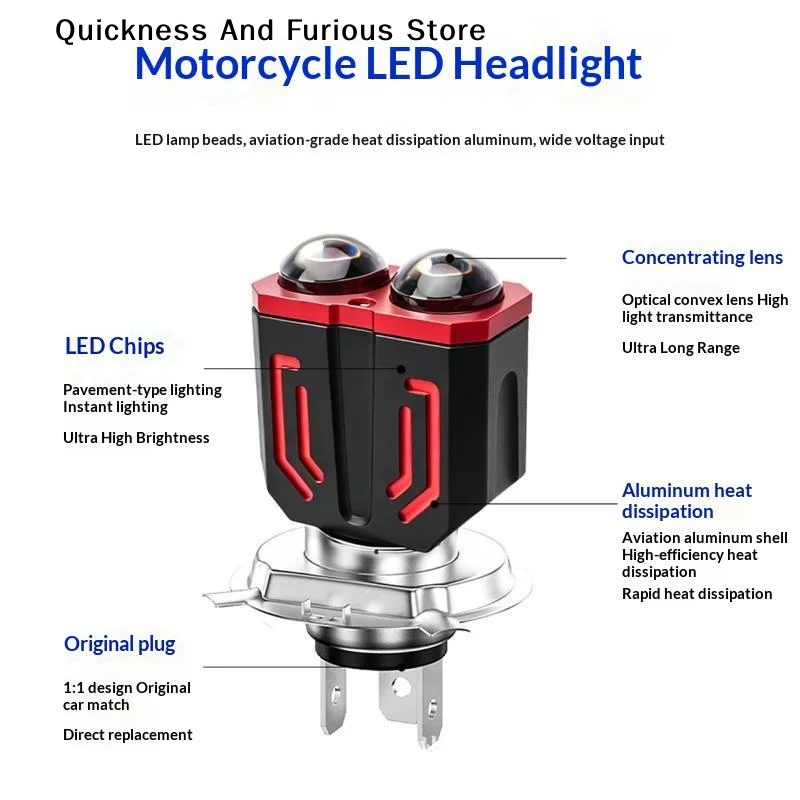1Pcs Fog Lights 12-80V H4 LED Moto BA20D 1200LM LED Motorcycle Headlight Bulbs CSP Yellow White Hi Lo Lamp Scooter Accessories