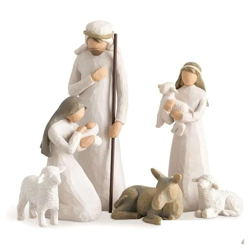 

Favors Event Sculpted Handpainted Nativity Figures Pcs/Set Art Figure Jesus Decoration Statue Tabletop Ornament Home Decor