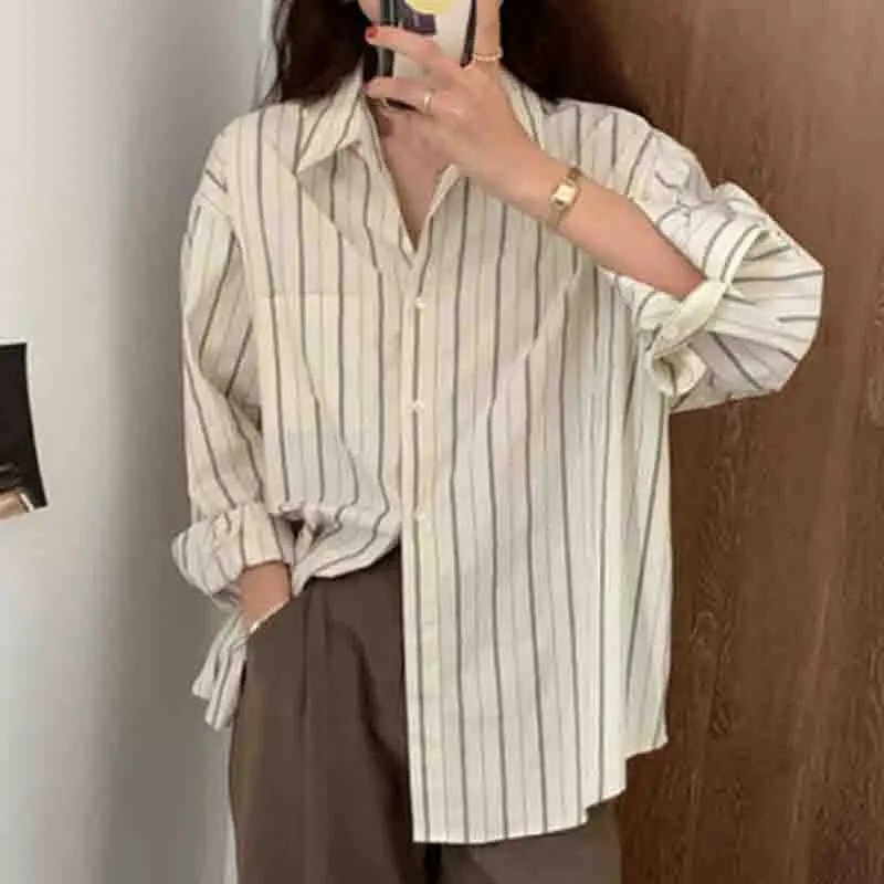 New Fashion Casual Loose Button Up Women\'s Shirts 2024 Striped Long Sleeve Women Blouse Office Lady Clothes Spring Tops 705