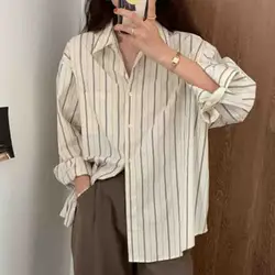 New Fashion Casual Loose Button Up Women's Shirts 2024 Striped Long Sleeve Women Blouse Office Lady Clothes Spring Tops 705