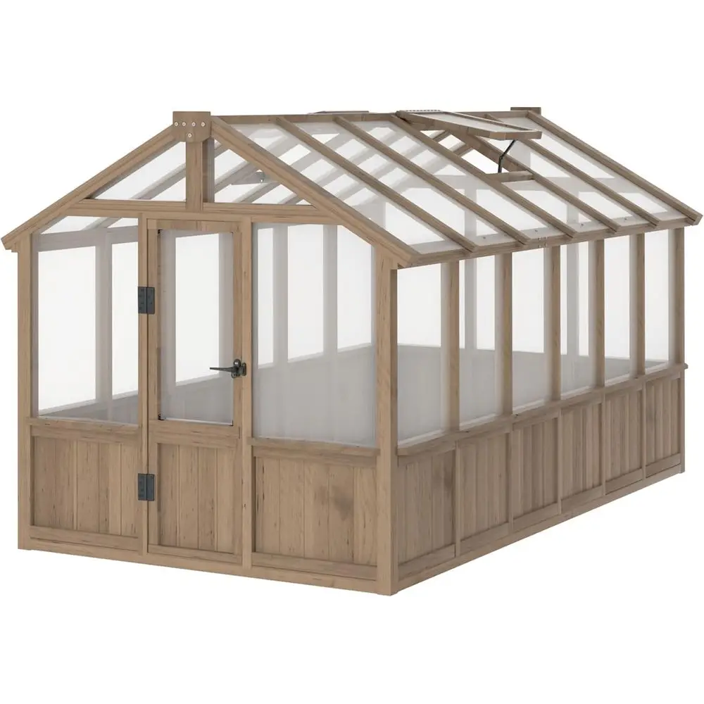 

6x12ft Wooden Greenhouse with 6mm Polycarbonate, Adjustable Vent, Suitable for Garden or Outdoor, Light Brown Mocha