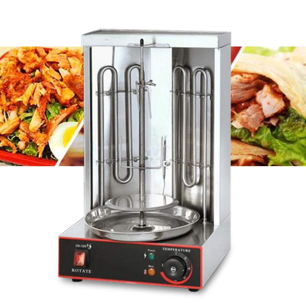 Kebab Machine Electric Vertical Broiler Gyro Grill Machine Temperature Adjustment Switch Stainless Steel 2 Burners 50-300 °C