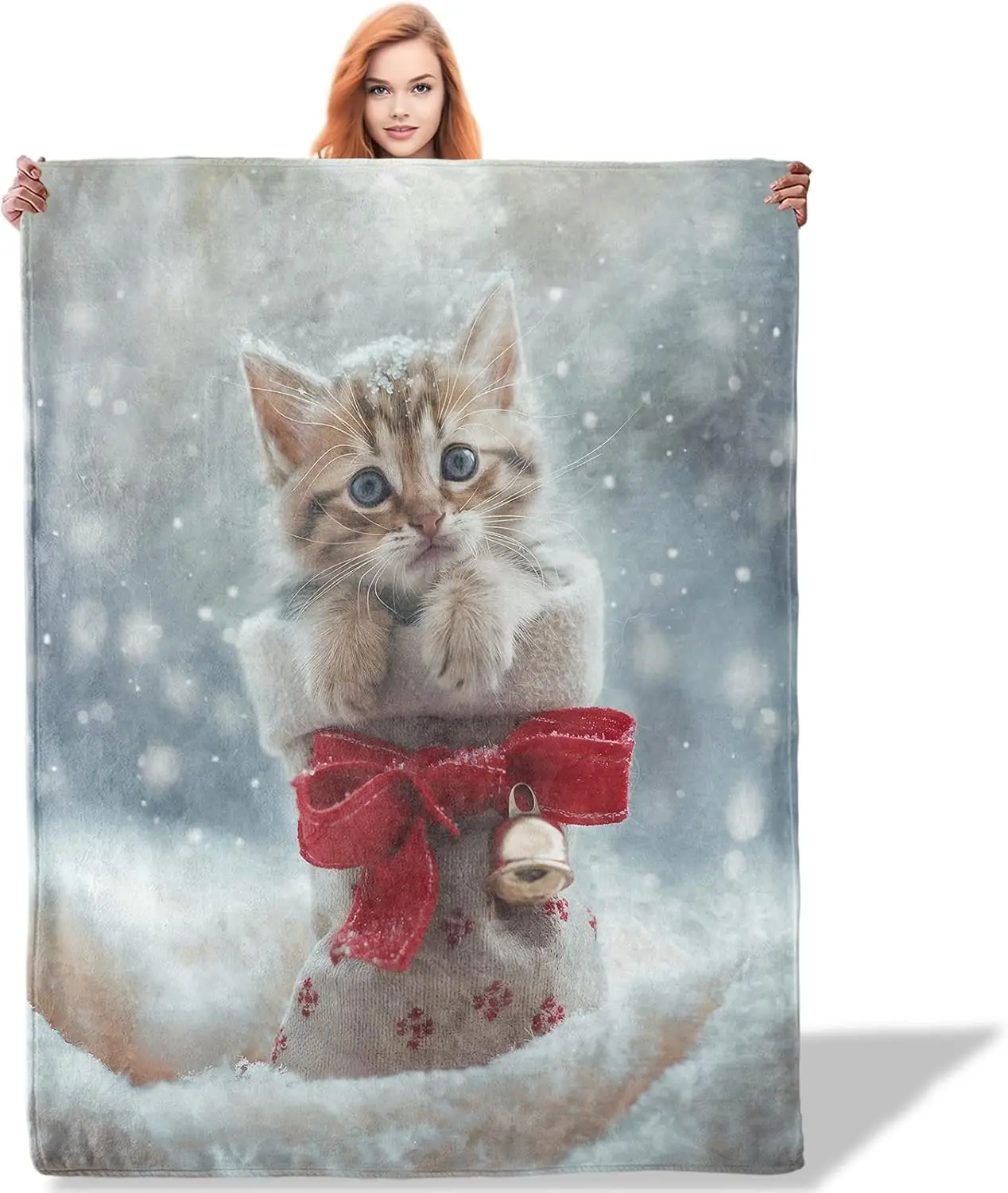 

Christmas Throw Blanket 50x60 Inch, Holiday Season Blankets for Festive Decor, Flannel Throw for Cat Lovers
