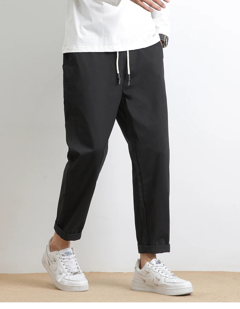 High Quality Summer Thin Men's Casual Pants 95%Cotton Breathable Solid Color Outdoor Elastic Waist Chino Trousers Male Amekaji