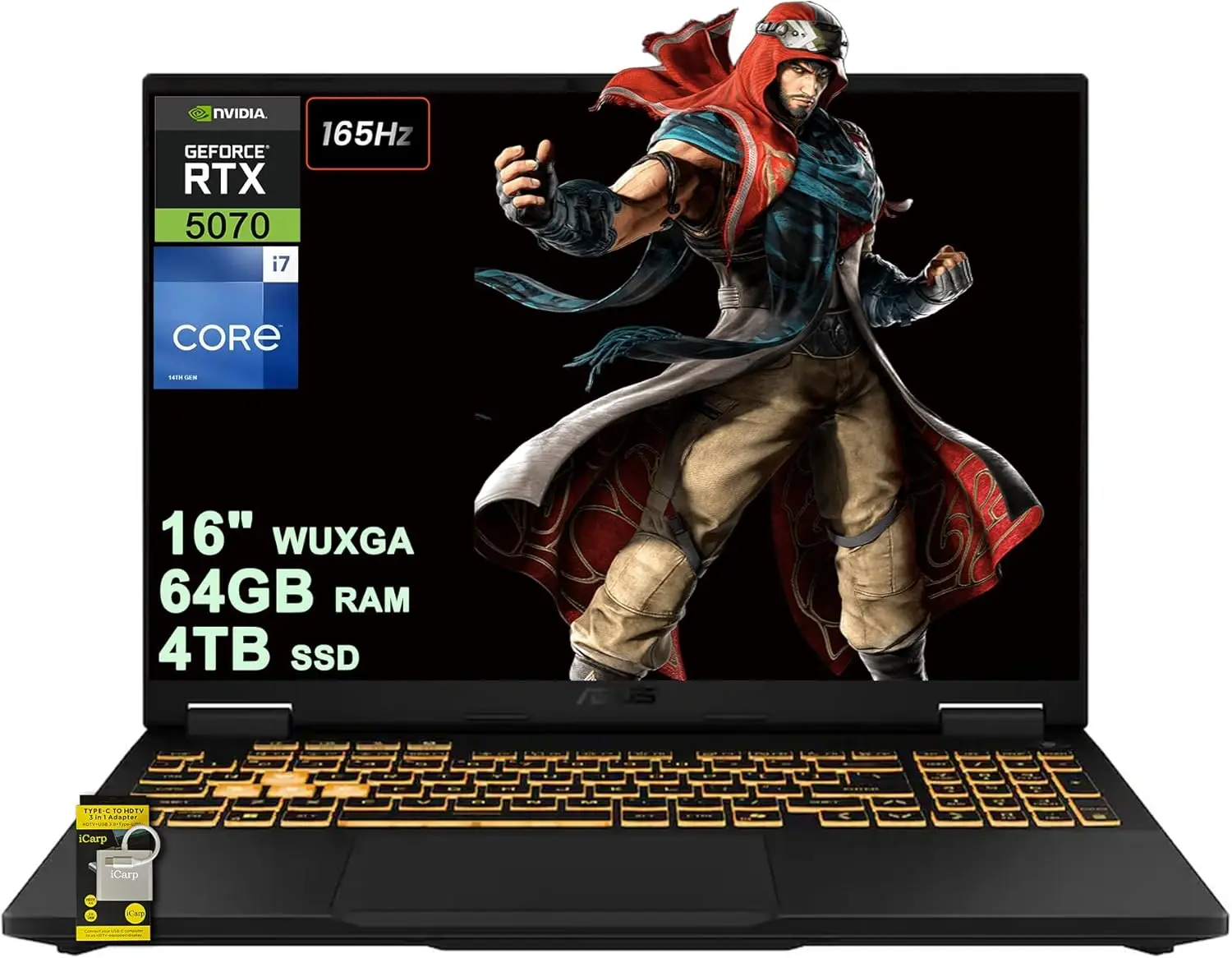 

Ноутбук ASUS TUF Gaming F16: Intel 16-ядерный i7-14650HX, 64 ГБ ОЗУ, 4 ТБ SSD, GeForce RTX 5070 (до 798 AI Tops), с подсветкой, Thunderbolt