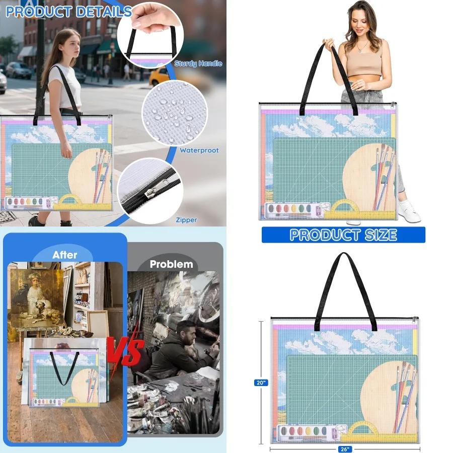 Tas Portofolio Seni 20x26 Inci dengan Ritsleting dan Pegangan untuk Penyimpanan Karya Seni: Organizer Folder Jaring Tahan Lama untuk Poster dan Scrapbook