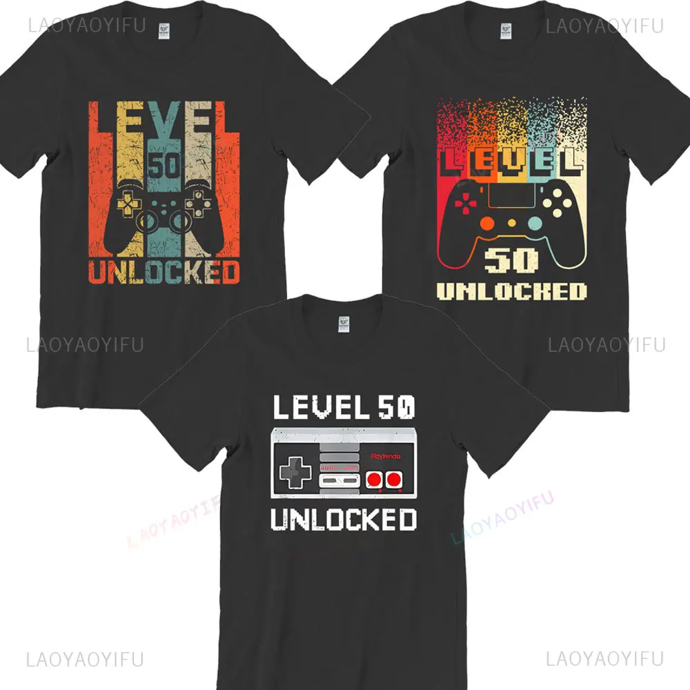 2024 50th Birthday T-shirt Game Level 50 Unlocks 50 Year Old Player Tshirt Video Game Retro 50th Birthday Tee Top Boyfriend Gift