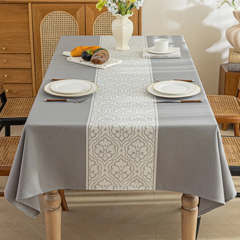 Restaurant European Brown Fancy Water Impermeable Jacquard Cotton Linen Table Cloth for Display Table