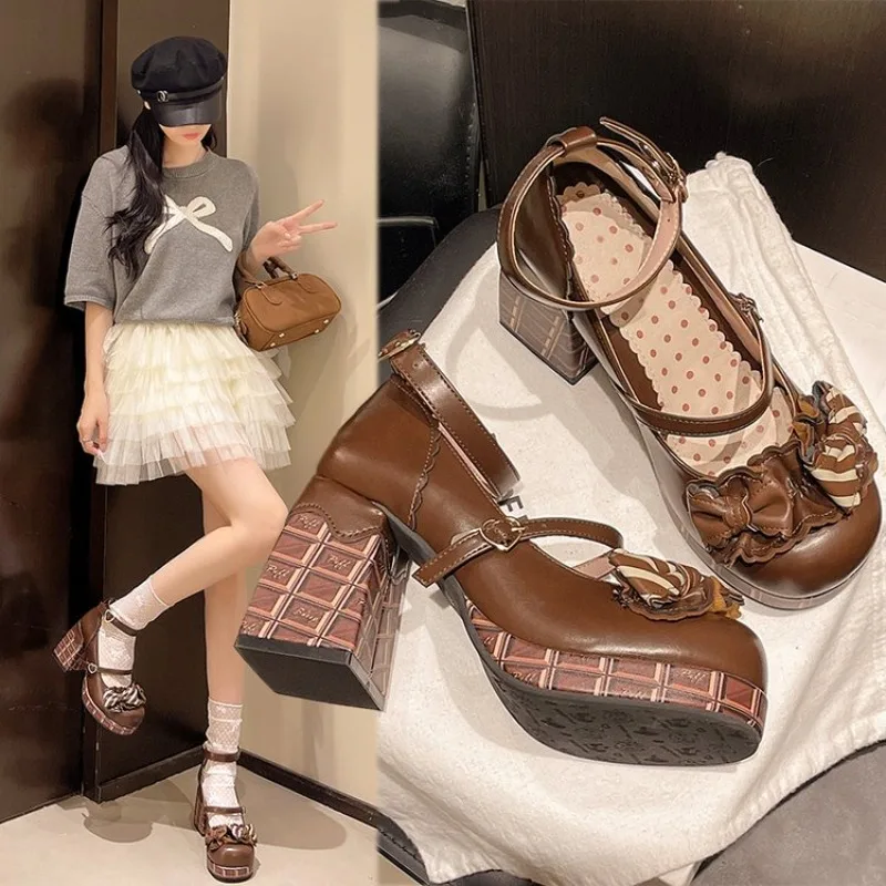 

Осенние туфли на одинарном каблуке с круглым носком и бантом Mary Zhenchun для девочек