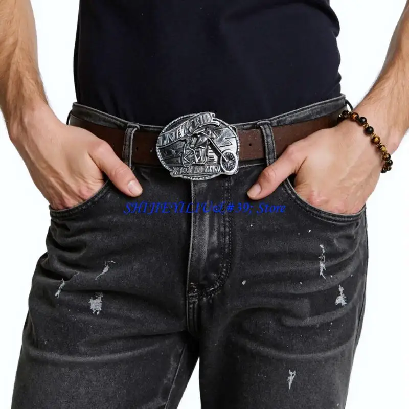 E21F Antique Embossed Belt Buckle Easy Fastening Oval Belt Clasp For Men Women Unisex Fashion Waistband Accessories
