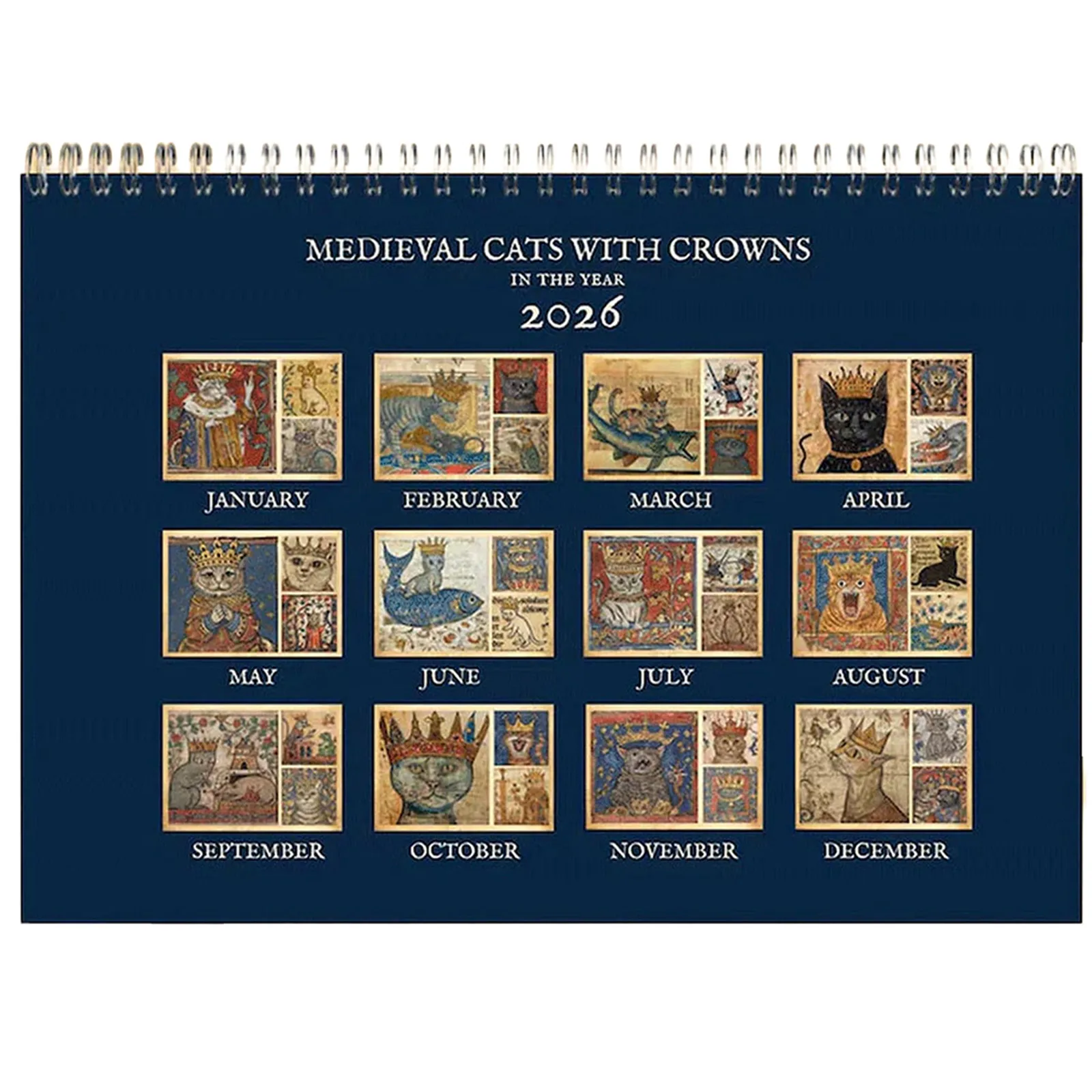 

2026 Funny Cat Calendar Whimsical Medieval Cat Art Wall Calendar for Cat Lovers & Art Fans