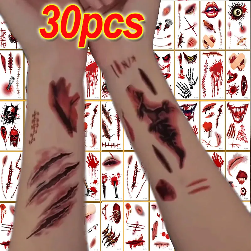 

Ужасы кровавая рана зомби временные татуировки водостойкие Хэллоуин шрам татуировка наклейка DIY вечерние боди-арт макияж для детей и взрослых