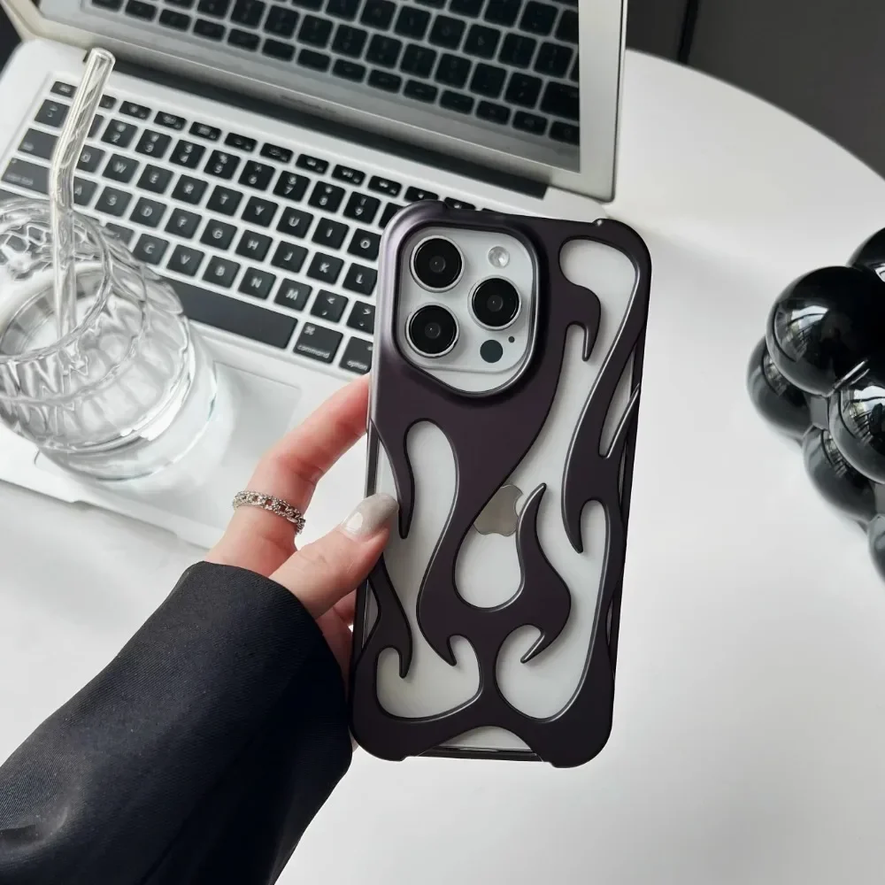 Nueva funda de teléfono con diseño de llama 3D para iPhone 16, 15, 14, 13, 12, 11 Pro Max Plus, funda protectora suave hueca delgada a prueba de golpes a la moda