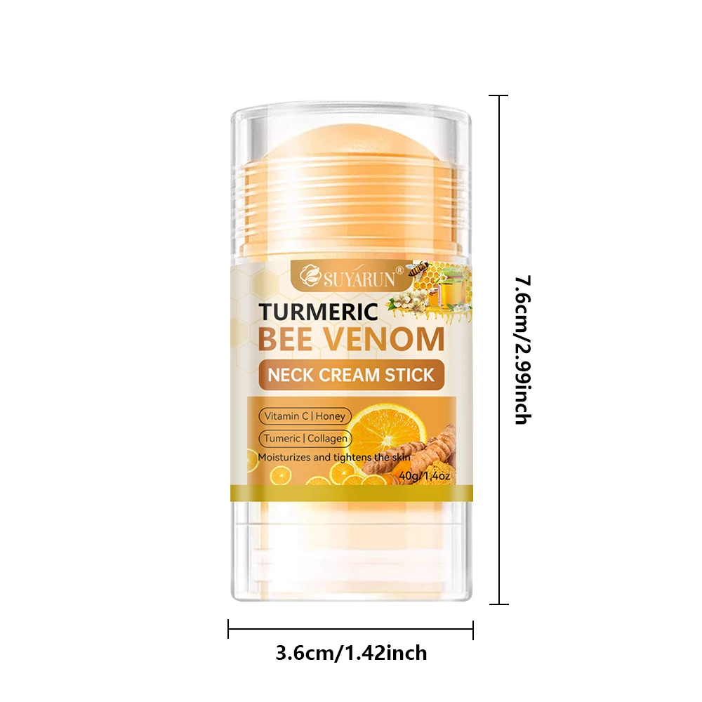 عصا كريم للرقبة على شكل سم النحل الكركم من SUYARUN - شد البشرة المضادة للشيخوخة، تقليل التجاعيد، مرطب محمول لجميع الأشخاص.