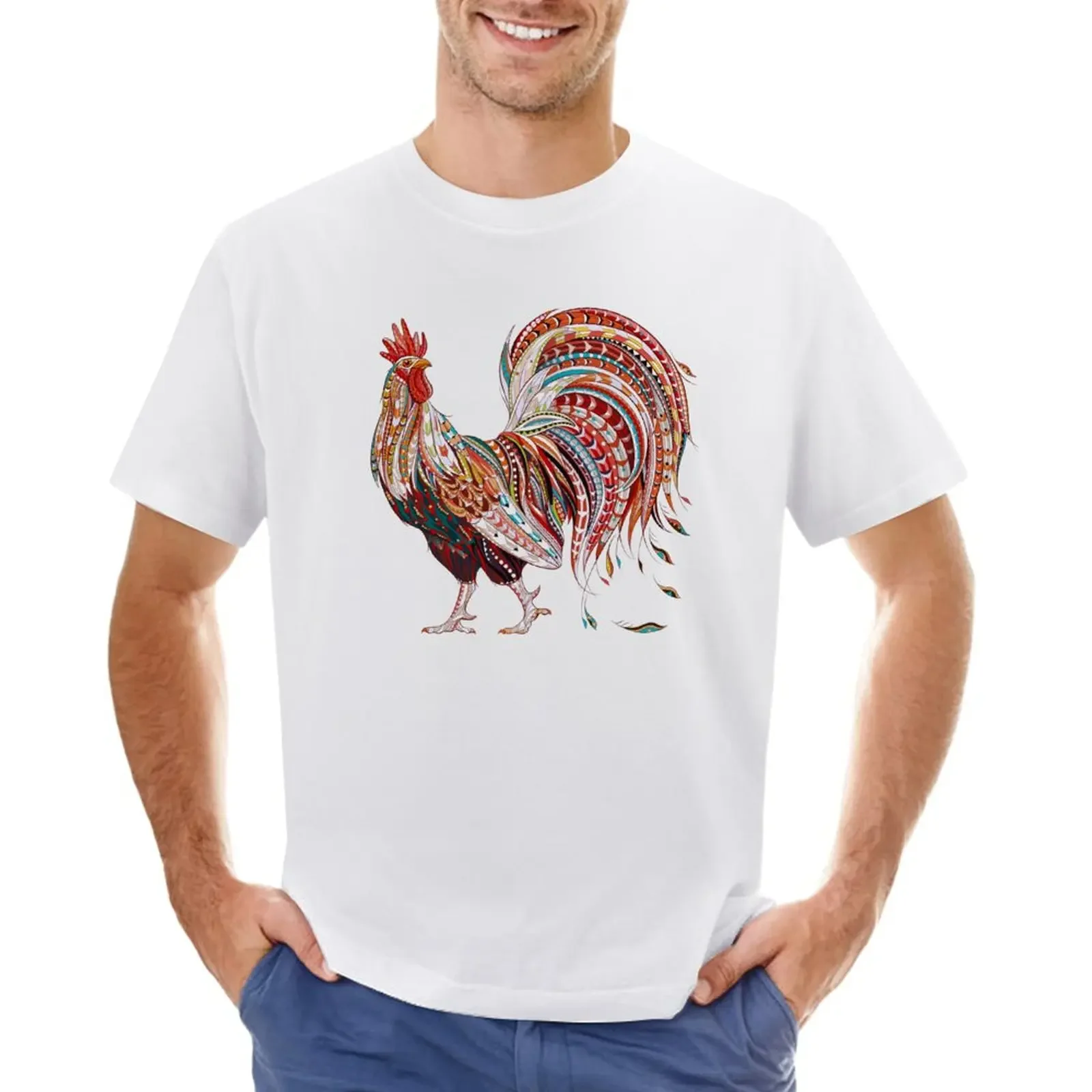 

Patterned fiery rooster T-Shirt vintage kawaii clothes boys animal print Short sleeve tee mens graphic t-shirts anime