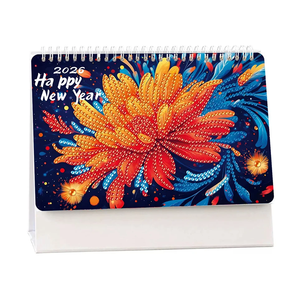 

Настольный календарь с 5D бриллиантами на 2026 год, 12 месяцев, стоячая страница, переворачивающийся настольный календарь, маленький драгоценный камень, художественный настольный календарь