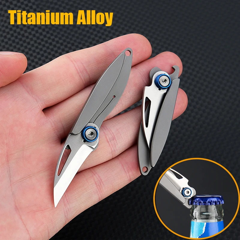 TC4 Titanium Alloy Cicada Mini Folding Knife Multifunctional Bottle Opener Oortable Keychain Knife Outdoor EDC Tools
