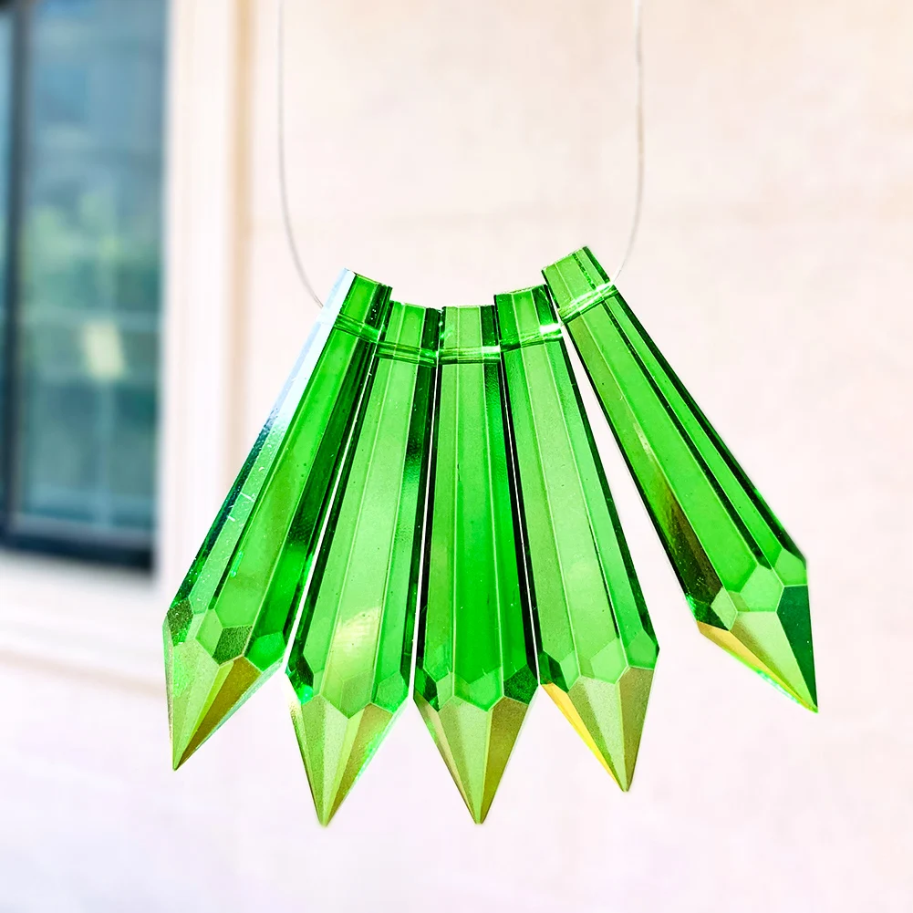 5PC Single Pointed Hexagonal Prism Columnar Aurora Crystal Sparkling Streamer Suncatcher Ceiling Chandelier Part XMAS Tree Decor