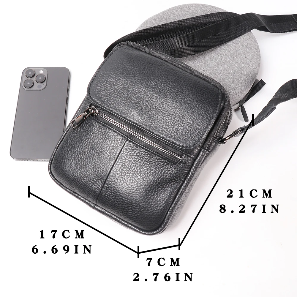 Men's Crossbody Bag Genuine Leather Messenger Bag Men Shoulder Bag Casual Travel Multi Pocket Small Side Bag Male Chest Pack