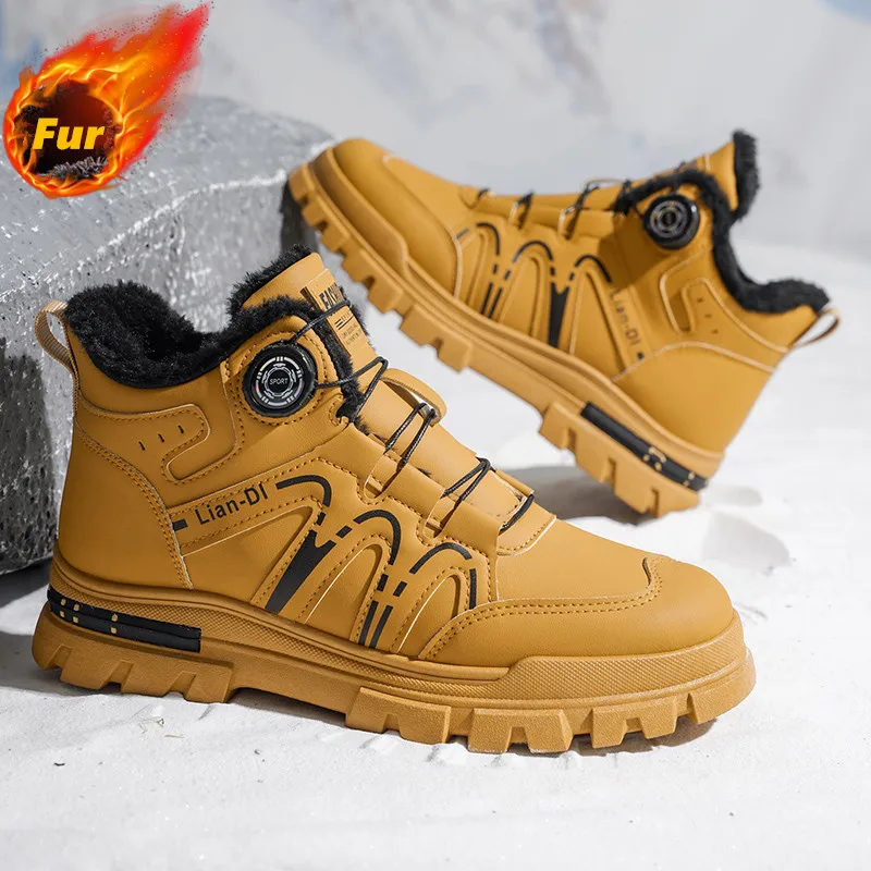 

Winter Plush Knob Men's Motorcycle Boots Outdoor Platform Non-slip Work Boots Man Comfy Warm Ankle Boots for Men Big Size 39-48