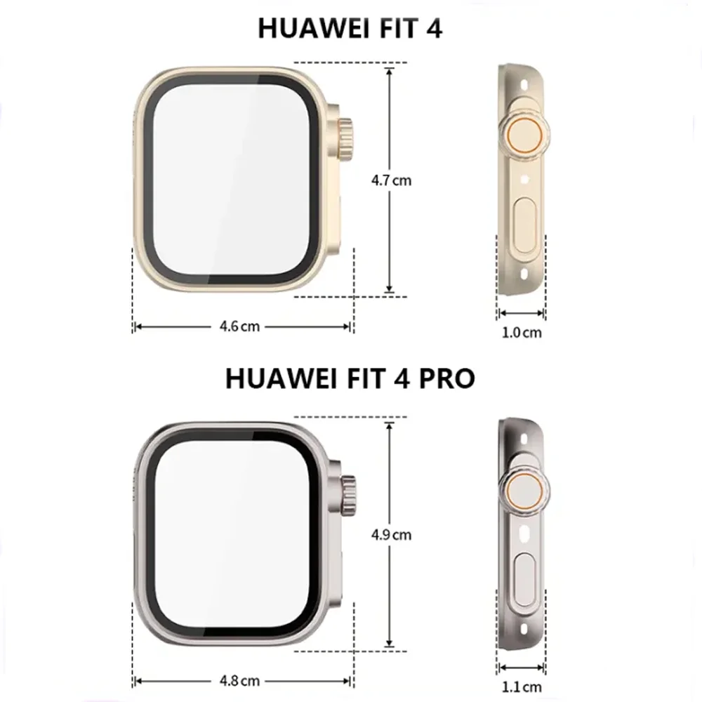 Kaca Tempered + Casing PC untuk Jam Tangan Huawei Fit 4 Pro Pelindung Layar Bingkai Bumper Berubah Menjadi Penutup Ultra untuk Jam Tangan Huawei Fit 4